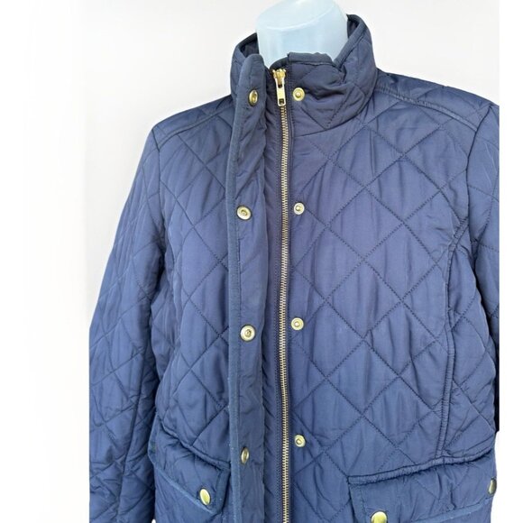 J Crew Full Zip Quilted Barn Jacket Women's Size Medium Navy Blue Gold Casual - Picture 8 of 11